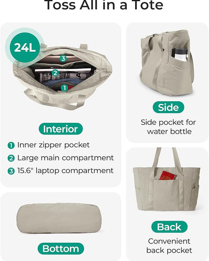 BAGSMART Tote Bag for Women, Tote Bag with Zipper Work Tote with Compartments Nurse Shoulder Hanbag for Travel, Gym