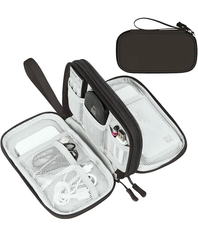 FYY Electronic Organizer, Travel Cable Organizer Bag Pouch Electronic Accessories Carry Case Portable Waterproof Double Layers Storage Bag for Cable, Charger, Phone, Earphone, Medium Size, Coffee