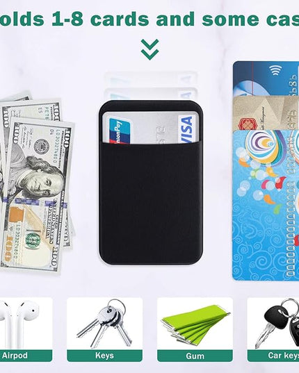 3Pack Cell Phone Card Holder Pocket for Back of Phone,Stretchy Stick on Wallet Credit Card ID Case Pouch Sleeve Self Adhesive Sticker with Flap for iPhone Samsung Galaxy-2Black+1Navy Blue