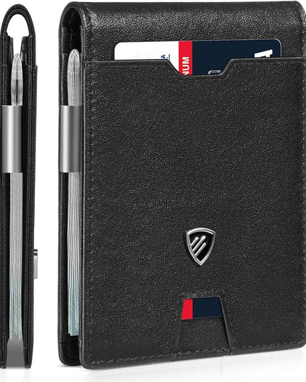 RUNBOX Mens Slim Wallet with Money Clip RFID Blocking Bifold Credit Card Holder for Men with Gift Box