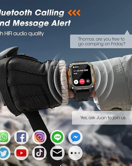 Military Smart Watch for Men (Answer/Make Call), 10 ATM Waterproof Outdoor Sports Fitness Tracker with, Blood Pressure, Heart Rate, Sleep Monitor, Rugged Tactical Smartwatch for Android and iPhone