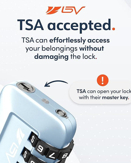 TSA Accepted Luggage Travel Lock, Set-Your-Own Combination Lock for School Gym Locker, Luggage Suitcase Baggage Locks, Filing Cabinets, Toolbox, Case (Arctic Blue, 4 Pack)