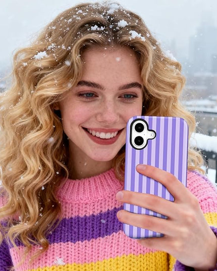 Magnetic for iPhone 17 Case Cute Stripes Phone Case, Shockproof Slim TPU and Hard PC Protective Phone Cover Compatible with MagSafe Designed for Women Girls, Light Purple