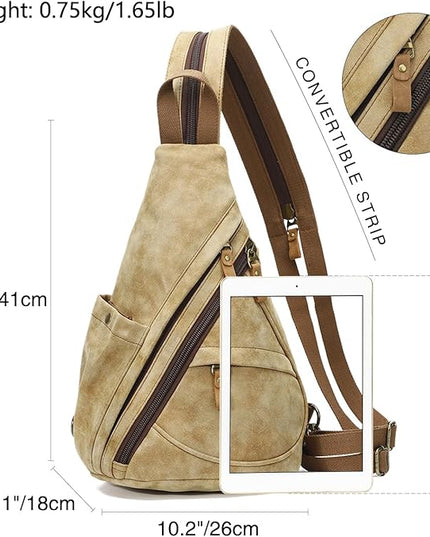 KL928 PU Leather Sling Bag - Small Crossbody Backpack Shoulder Casual Daypack Rucksack for Men Women(Light Coffee)