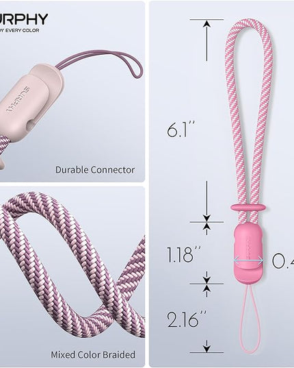 SURPHY 2 Pack Phone Lanyard for Cellphone Case, Phone Wrist Strap for Case, Cellphone Strap with 2-Color Braided, Charm Wrist Lanyard for Women and Men, Pink & Rose Pink