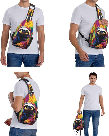 Animal Face Sling Bag Crossbody Bags Chest Bag Backpack for Travel Running and Hiking for Men Women Colorful Sloth