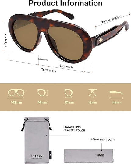 SOJOS Trendy Oversized Polarized Aviator Sunglasses Womens Men Retro Vintage 70s Style UV Protection Sun Glasses SJ2390
