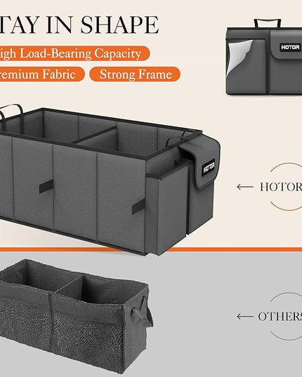 HOTOR Foldable Trunk Organizer - 2-Compartment 21.3"×12.6"×10.6" Grey SUV & Sedan Organizer for Accessories, Tools and Sundries