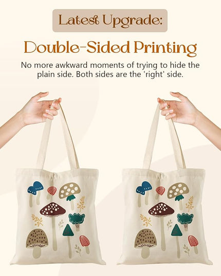 Aesthetic Tote Bag for Girls - with Magnetic Buckle and Zipper Inner Pocket for Women Lady Canvas Cotton Tote Bag