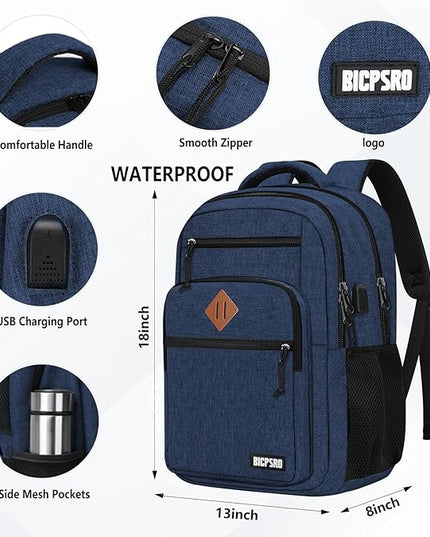 Classic Laptop Backpack for Men Women, School Backpack for Girls Boy Teens,15.6 Inch Laptop Bookbag with USB Charger for College High School Work Business Computer Book Bag,mochilas para hombres,Blue