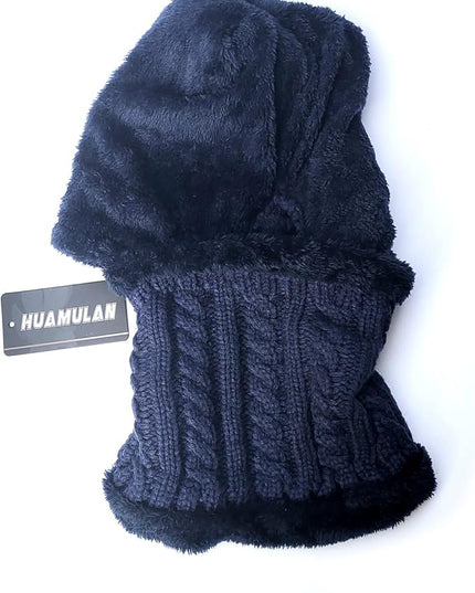 HUAMULAN Women Winter Beanie Hats One Piece Fleece Lined Knit Balaclavas Mask Set Skull Neck Circle Scarf Ski Snow Hat Pompom