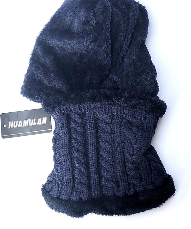 HUAMULAN Women Winter Beanie Hats One Piece Fleece Lined Knit Balaclavas Mask Set Skull Neck Circle Scarf Ski Snow Hat Pompom