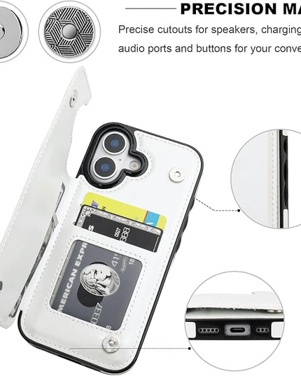 ONETOP Compatible with iPhone 17 Wallet Case with Card Holder, PU Leather Kickstand Card Slots Case, Double Magnetic Clasp and Durable Shockproof Cover 6.3 Inch (White)