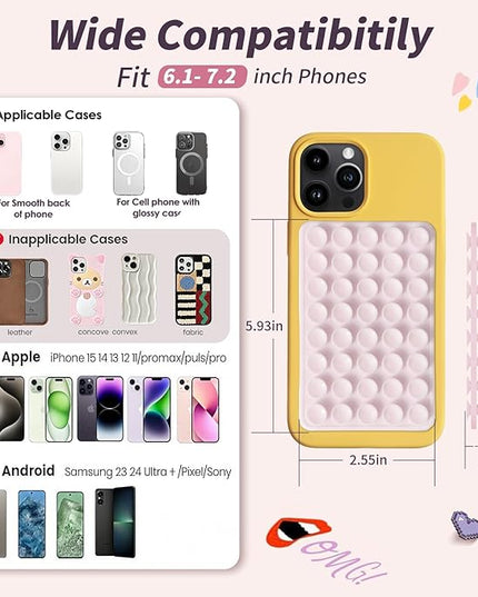 (2 Pack) Silicone Suction Cup Phone Case Mount Double Sided, Sticky Phone Grip with Higher Suction Power for Cell Phone, Hands-Free Phone Accessories for Selfies and Videos, Clear & Light Pink