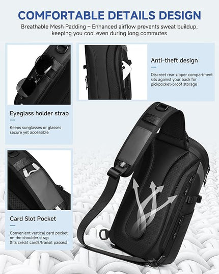 Somago Sling Backpack with USB Charging Port Water-Resistant Tactical Backpack Crossbody Chest Bag with Anti-theft Pocket