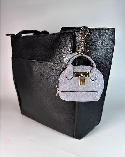 Cute Genuine Leather Keychain Coin Purse for Women with Tassels Mini Change Pouch Brown (Light Purple)