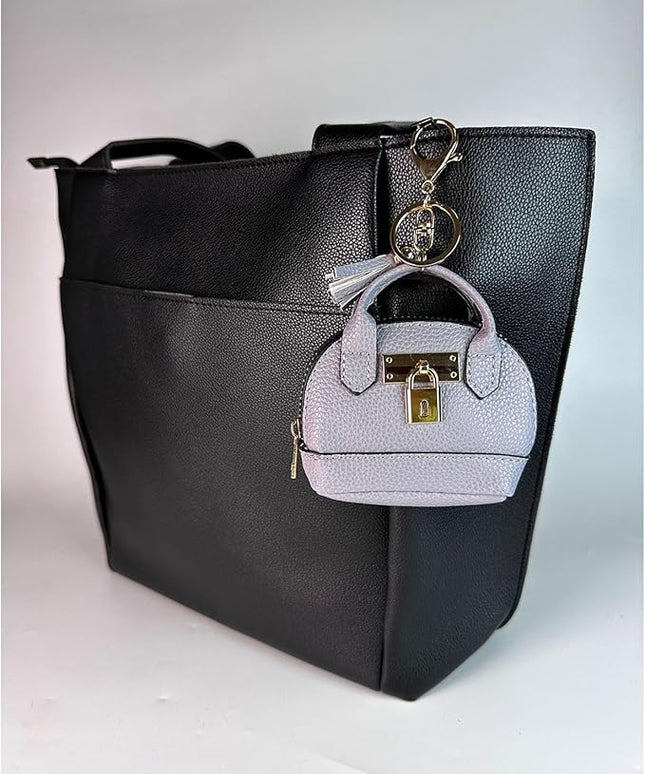 Cute Genuine Leather Keychain Coin Purse for Women with Tassels Mini Change Pouch Brown (Light Purple)