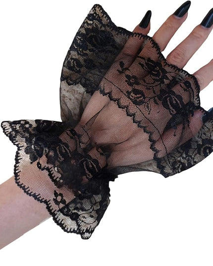 OYOANGLE Women's Floral Lace Bow Front Short Wrist Cuff Wedding Wrist Length Bridal Prom Gloves