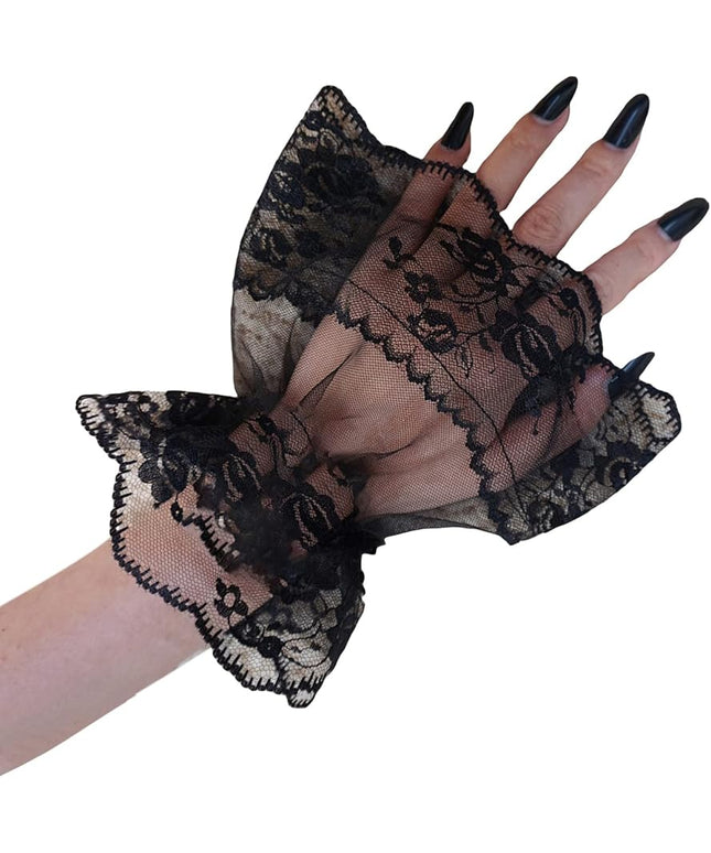 OYOANGLE Women's Floral Lace Bow Front Short Wrist Cuff Wedding Wrist Length Bridal Prom Gloves