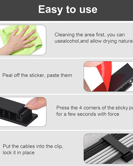 Cable Management Clips, 20Pcs Cord Organizers Wire Clips Cord Holder for TV PC Ethernet Cable Desk Home Office (Black)