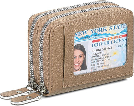 RNIEGA Credit Card Holder Wallet RFID Blocking Leather Small Wallet for Women Double Zipper Wallet with ID Window