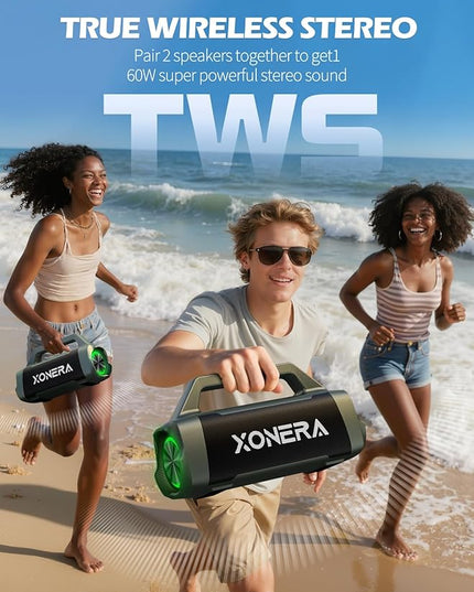 Speakers Bluetooth Wireless, 80W Peak Loud Outdoor Speaker with Bass, 20H Playtime, IPX6 Waterproof, TWS，BT5.3, Portable for Camping Hiking Boating Pool Beach, Olive Green
