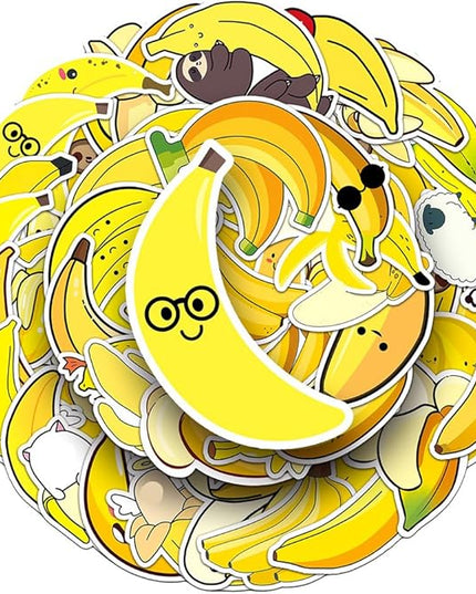 Yellow Banana Stickers for Boys Kids Girls Teens|50 Pcs| Cartoon Cute Waterproof Stickers for Laptop Water Bottle Cup Tablet Luggage Flasks Phone Notebook, Trendy Fruit Decals Pack(Banana -50Pcs)