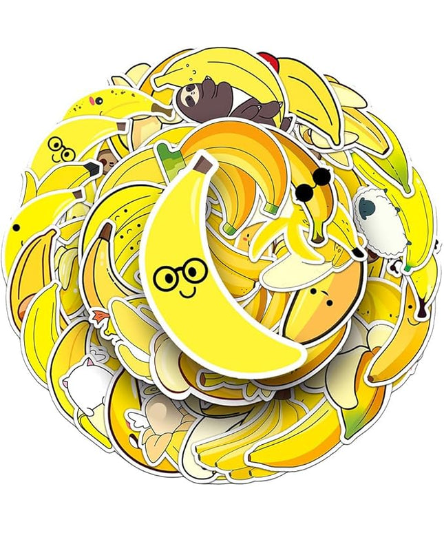 Yellow Banana Stickers for Boys Kids Girls Teens|50 Pcs| Cartoon Cute Waterproof Stickers for Laptop Water Bottle Cup Tablet Luggage Flasks Phone Notebook, Trendy Fruit Decals Pack(Banana -50Pcs)