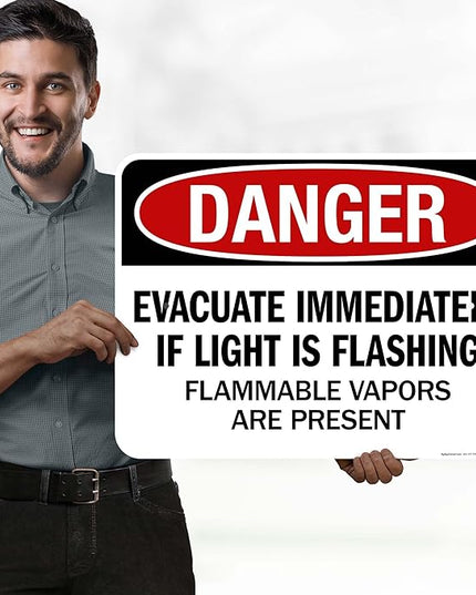 Danger Evacuate Immediately If Light is Flashing Flammable Vapors are Present Sign, 18x24 Inches, Rust Free .063 Aluminum, Fade Resistant, Made in USA by My Sign Center