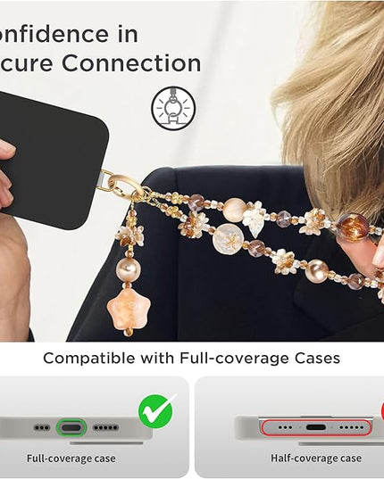Phone Charm for Women, Anti-Theft Phone Wrist Strap, Hands-Free & Detachable Cellphone Lanyard Chain with Tether Tab