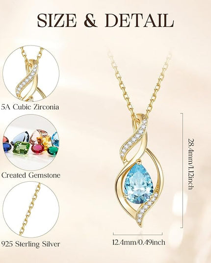 FANCIME Birthstone Necklace for Women Teardrop Necklace S925 Sterling Silver Infinity Love Birthday Gifts for Mom Women Girls, 16"+2" Inches