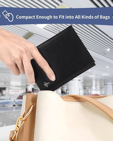 Pilot Wallet Passport Holder for Travel - RFID Blocking Genuine Leather Travel Document Holder with Gift Box Passport Wallet for Pilots Men and Women