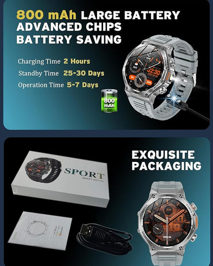 Fitness Smart Watch for Men Women, Bluetooth Calling & 1.8" AMOLED, SpO2/Heart Rate/Sleep Tracker, 100+ Workout Modes, IP67 Waterproof, 7+Day Battery, iPhone Android Compatible (Gray)