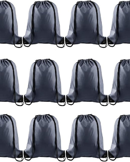 KUUQA 12 Pcs Drawstring Backpack Bags Bulk Gray Drawstring Bag Foldable Gym Bag Sports Cinch Sack String Backpack Storage Bags for Women Men Shopping Gym Travel Sports