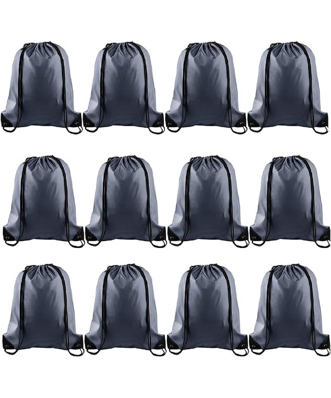 KUUQA 12 Pcs Drawstring Backpack Bags Bulk Gray Drawstring Bag Foldable Gym Bag Sports Cinch Sack String Backpack Storage Bags for Women Men Shopping Gym Travel Sports