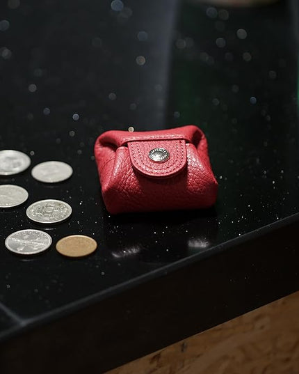 Cockatoo Genuine Leather Coin Pouch Change Holder, Mini Snap Pocket Wallet for Men Women (Aurora Red, Large)