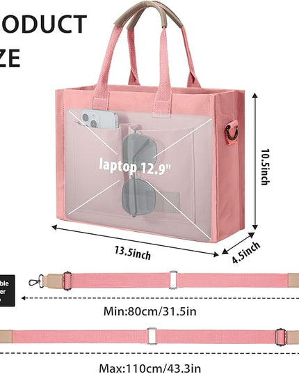 Canvas Tote Bag for Women Crossbody Work Purse with Pockets Top Handle Handbag Satchel Bags for Travel Nurse Teacher
