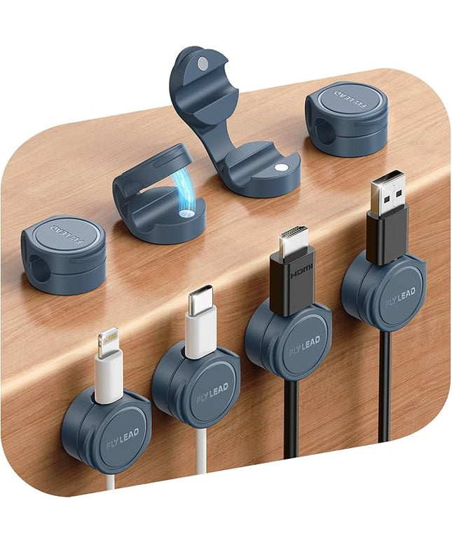8-Pack Silicone Cord Organizer Magnetic Cable Clips, Adhesive Cable Management Under Desk Wire Hider, FLYLEAD Desktop Cable Organizer for Phone, Office Workspaces Desk Organization Home Accessories