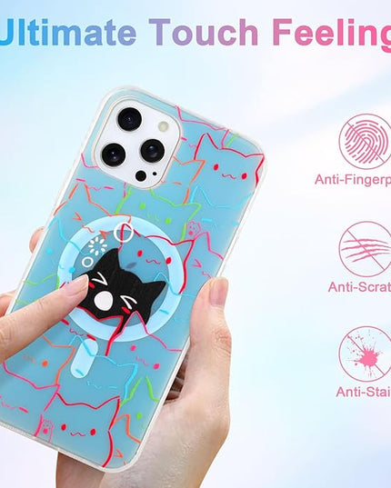 Cute Case for iPhone 12 Pro Max Case for Women Girls Boys [ Compatible with Magsafe ] Iridescent and Black Cats Cat Pattern Design, Kawaii Colorful Animal Soft Bumper Protective Phone Cover