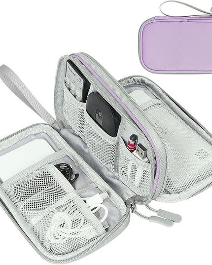 FYY Electronic Organizer, Travel Cable Organizer Bag Pouch Electronic Accessories Carry Case Portable Waterproof Double Layers Storage Bag for Cable, Charger, Phone, Medium Size, Light Purple