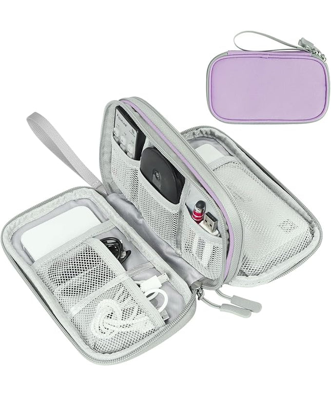 FYY Electronic Organizer, Travel Cable Organizer Bag Pouch Electronic Accessories Carry Case Portable Waterproof Double Layers Storage Bag for Cable, Charger, Phone, Medium Size, Light Purple