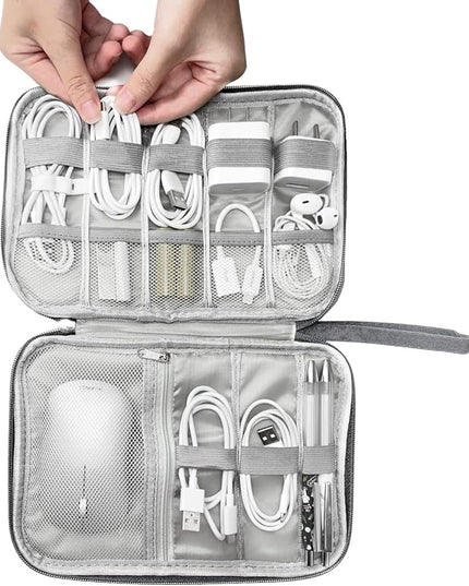 Electronics Organizer Travel Case,Electronic Accessories Storage Bag,Travel Cord Organizer Bag for Small Charging Cord Storage,Cables,2 Packs Black&Grey