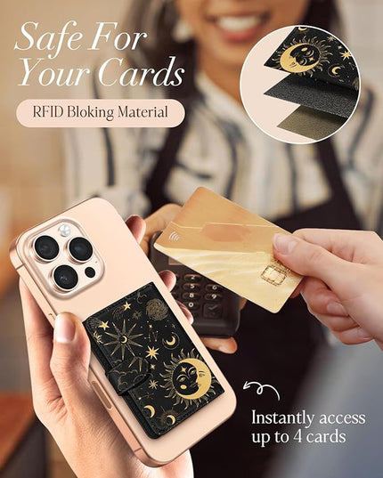 Shorogyt for Magnetic Phone Wallet Compatible with Magsafe for Women - Cute Luxury Slim Leather Card Holder Mag Wallets Fit 4 Cards,for iPhone 17/16/15/14/13/12 Series for Apple RFID Magnet, Sun Moon