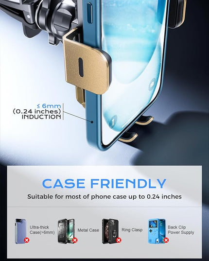 CHGeek Wireless Car Charger, 15W Fast Charging Auto Clamping Car Charger Phone Mount Phone Holder fit for iPhone 15 14 13 12 11 Pro Max Xs, Samsung Galaxy S25 Ultra S24 S23 S22, S21, S20, Golden