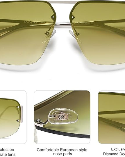 SOJOS Trendy Aviator Sunglasses Mens Womens Retro Metal Rimless Frame Shades Lentes De Sol Para Mujer SJ1192