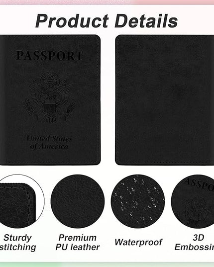 Black and Rose Gold Passport Holder, 2 PCS Passport Holder for Travel, Travel Passport Holders Must Haves for Women Men, Passport Cover Passport Wallet Case Holders for Travels Cruise Ship Essentials