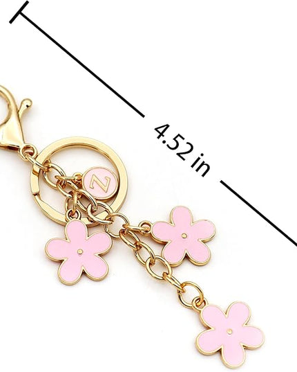 Cute Initial Letter Keyring for Women Girls Nice Flower Keychains for Handbag Backpack