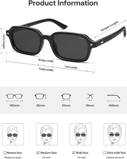 SOJOS Trendy Rectangle Polarized Sunglasses Womens Mens, Small Retro Fashion Thin Slim Square Sunnies SJ2610