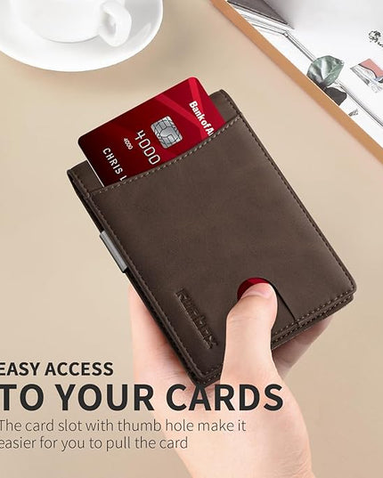 RUNBOX Slim Money Clip Wallets for Men RFID Blocking 11 Card Holder Minimalist Small Leather Bifold Men's Front Pocket Wallet Gift Box