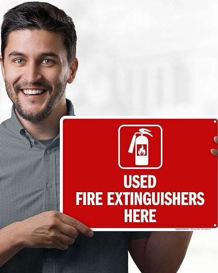 Used Fire Extinguishers Here Sign, 10x14 Inches, 55 mil thick HDPS (high density polystyrene), Made in USA by My Sign Center